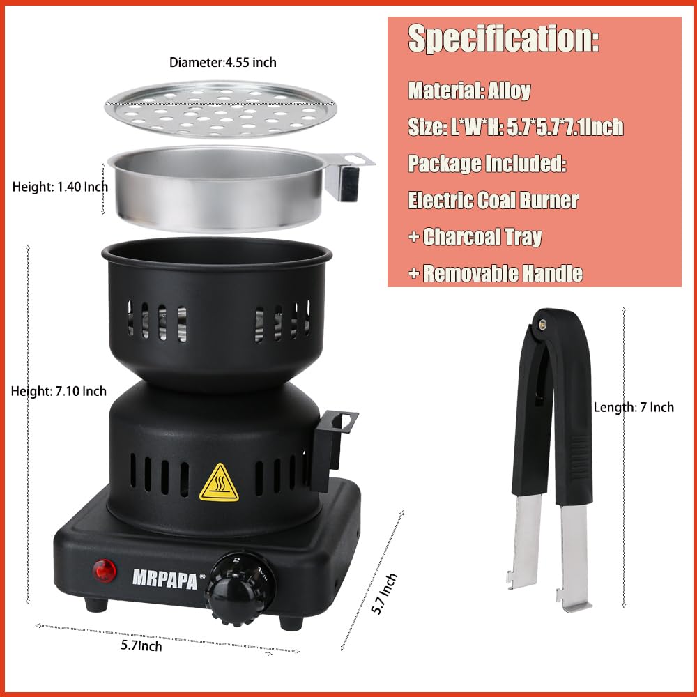 MRPAPA Electric Charcoal Starter, Electric Stove ETL Approved Durable Multipurpose Electric Stove,Overheat Protection Hookah Coconut Coals Burner