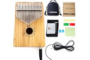 Smiger Electric Kalimba 17 key Thumb Piano Solid Bamaboo Gloss Hand Pianos with Pickup 10 Foot Cable Carrying Bag for Beginner Mbira Kalimbas Gift