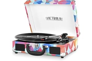 Victrola Journey Bluetooth Portable Suitcase Record Player – with Built-in Speakers, 3 Speed Vinyl Record Player, RCA Out, Headphone Jack (GEO)