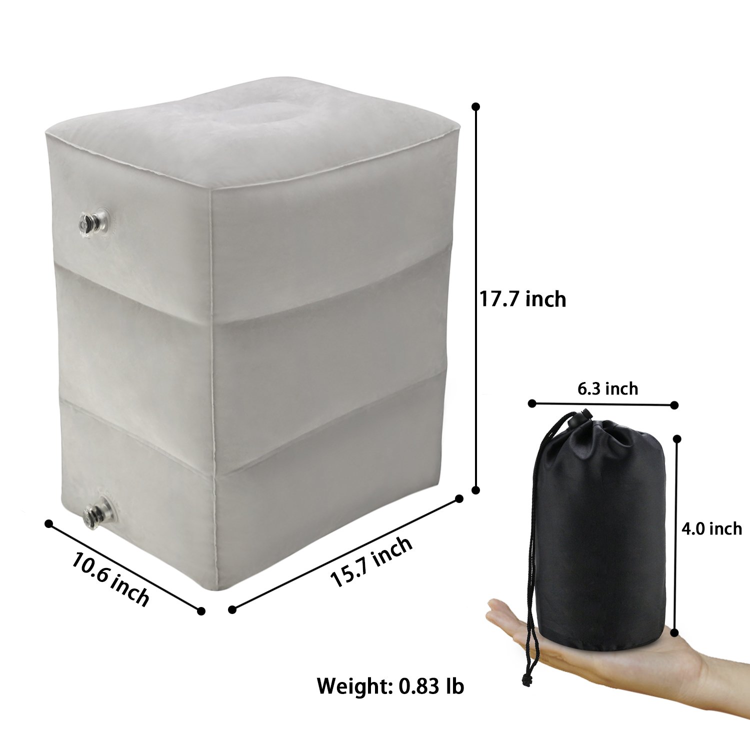 Inflatable Leg Rest Pillow Footrest Air Travel Cushion with 3 Adjustable Height for adults, Kids, Children Lay Down or Sleep on Long Flights, Cars, Buses, Trains, Office Napping, Home, Camping