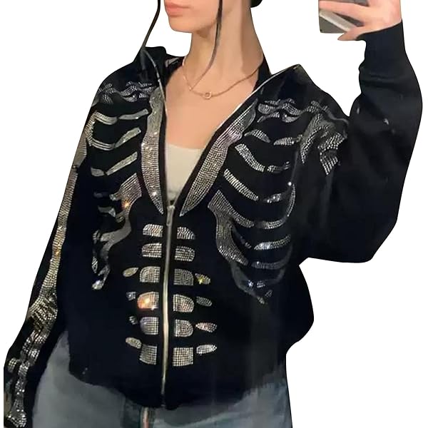 Amazon.com: Womens Y2k Zip Up Hoodie Skeleton Graphic