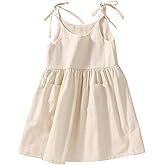 GLIGLITTR Toddler Baby Girls Summer Cotton Linen White Dress Bow Straps Sleeveless with Pockets Party Beach Casual Sundress