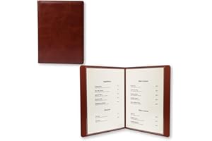 GLIMVILO Premium Faux Leather Menu Covers 4 Page 8 View - Mahogany Red (Oxblood) Binder Menu Folder, Vintage Restaurant Menu Holder with Clear Sleeves, Double Poem Holder Cover & Sheet Music Portfolio