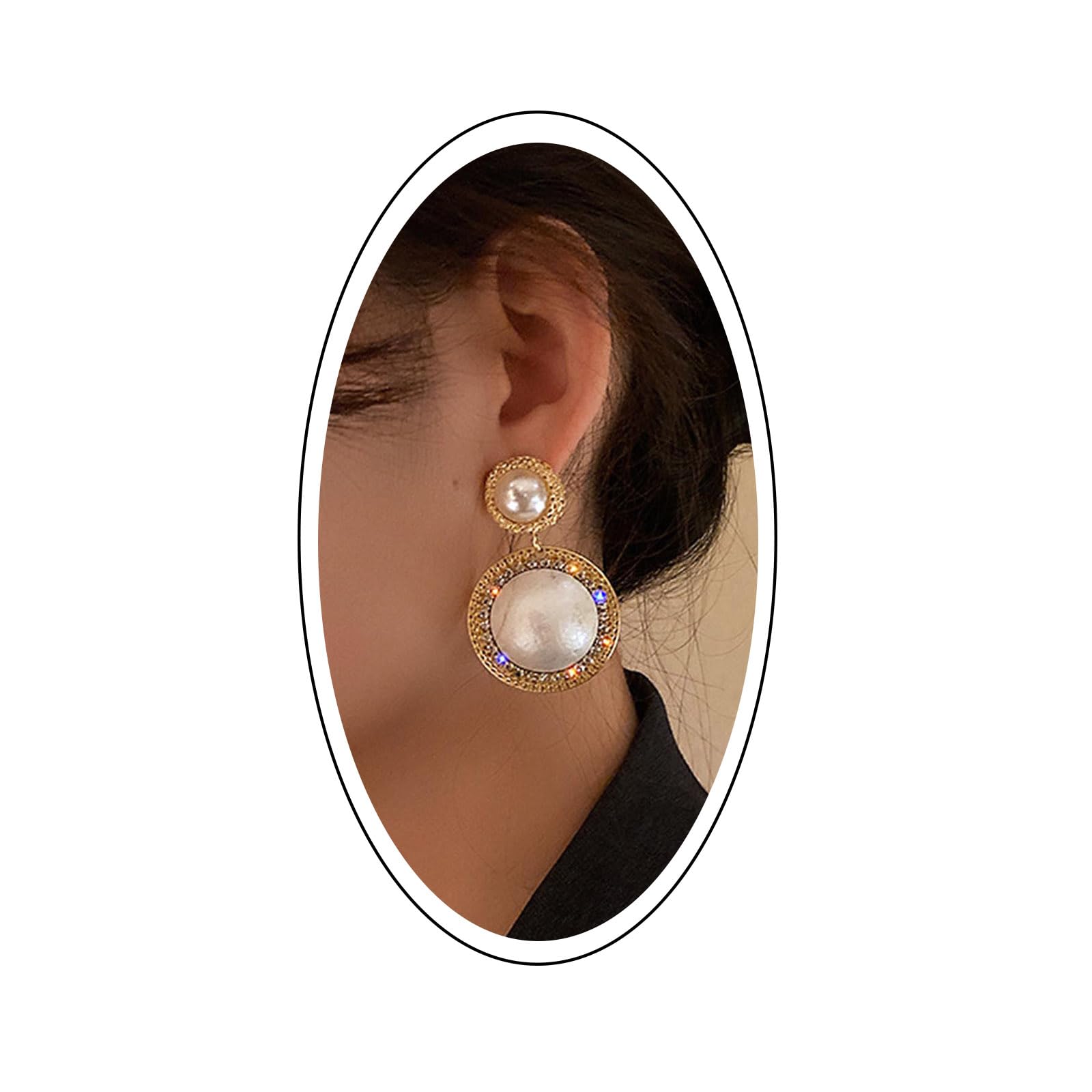 Yienate Crystal Pearl Drop Earrings Studs Large Faux Pearl Hemispherical Dangle Earrings Vintage Bridal Ball Pearl Earring Gold Sparkly Crystal Prom Earrings Jewelry Gift for Women Girls