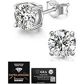 JANDY SHINE Moissanite Stud Earrings for Women Men D Color VVS1 Clarity Round Cut Lab Created Diamond 925 Sterling Silver 18K White Gold Plated Jewelry