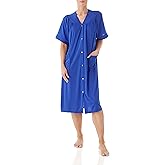 AmeriMark Women Calf-Length Snap Front Duster Bathrobe – Plush Loose-Fitting Housecoat Full Coverage Bath Robe Patch Pockets
