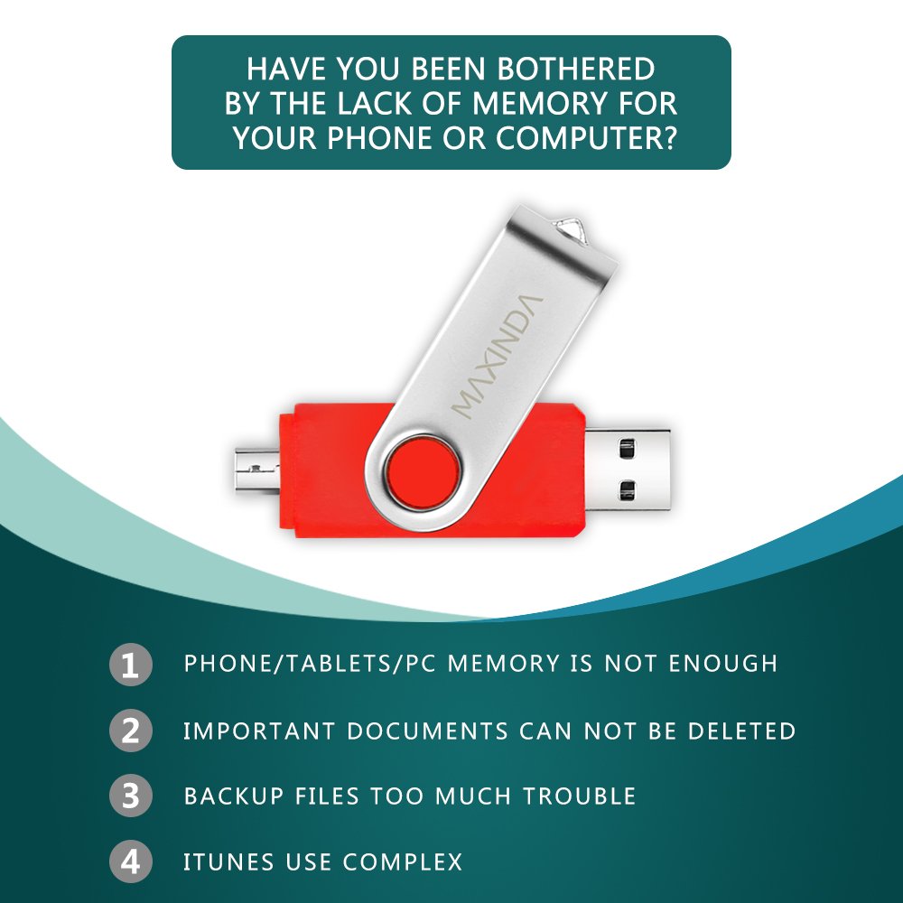 MAXINDA 16GB OTG Telefono Mobile /Tablet PC Trasformazioni Duale Micro USB / USB 2.0 Memoria Unità Flash In Movimento Disco USB (Rosso)