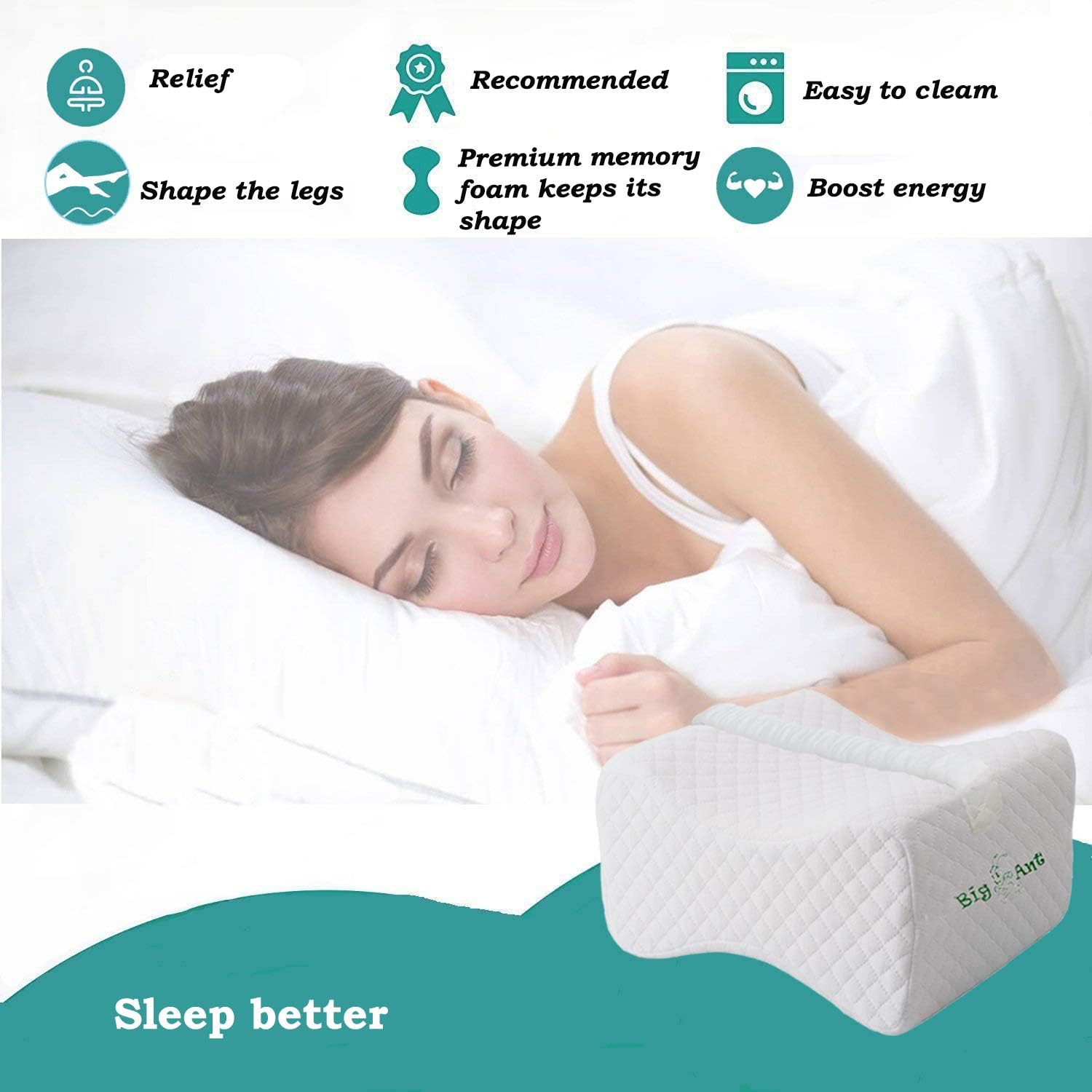 Big Ant Orthopedic Knee Pillow for Side Sleepers with Strap - Image 4