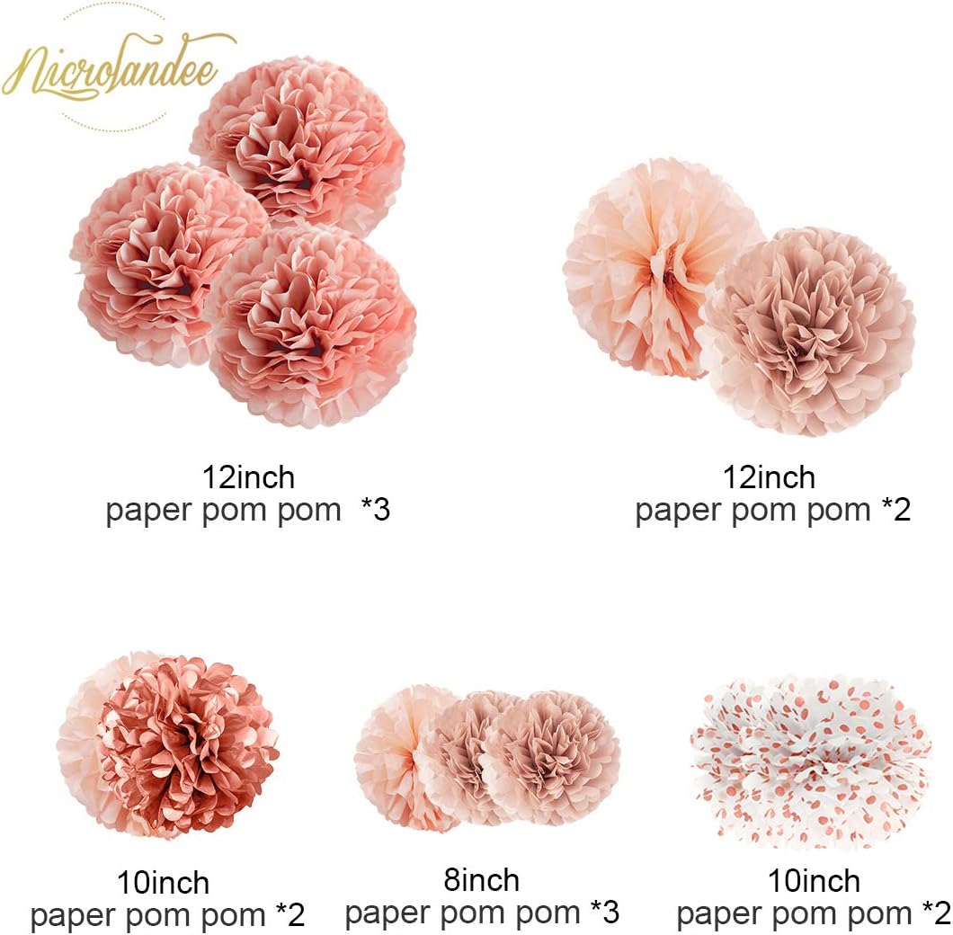 NICROLANDEE Wedding Decorations - 12 PCS Rose Gold Burnt Coral Tissue Paper Pom Poms for Engagement Party Wedding Birthday Bridal Shower Bachelorette Baby Shower Ceiling and Party Backdrop Decor: Health & Personal Care