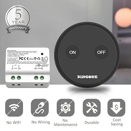 BINGONE Funkschalter Set Lichtschalter für LED-Licht,Tragbare oder Wand montierte schnurlose Fernbedienung EIN / AUS für Haus