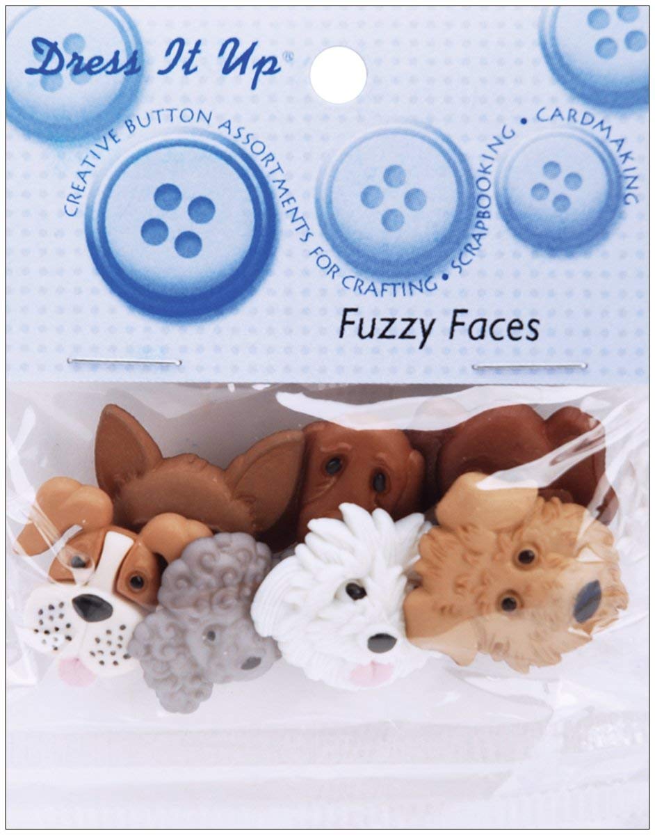 Dress it Up "Fuzzy Faces Button, Plastic, Multi-Colour, 22 x 22-27 x 25 mm, 7-Piece