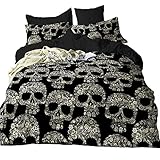 Suncloris,Golden Skull,3PC Microfiber Skeleton Bedding Sheet Set .Included:1Duvet Cover,2Pillowcase(no Comforter Inside) (Queen)