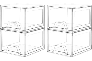 Damomo 4 Pack Stackable Organizer Drawers, 4.4" Tall Clear Bathroom Makeup Organizer and Storage, Acrylic Small Organizers Bins for Vanity, Undersink, Bathroom, Pantry, Kitchen Cabinets
