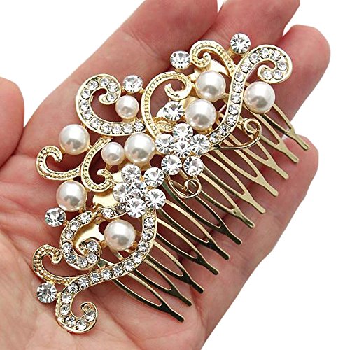 Missgrace Crystal Jewelry Comb Bridal Headpiece Hair Clip Headband (Gold)