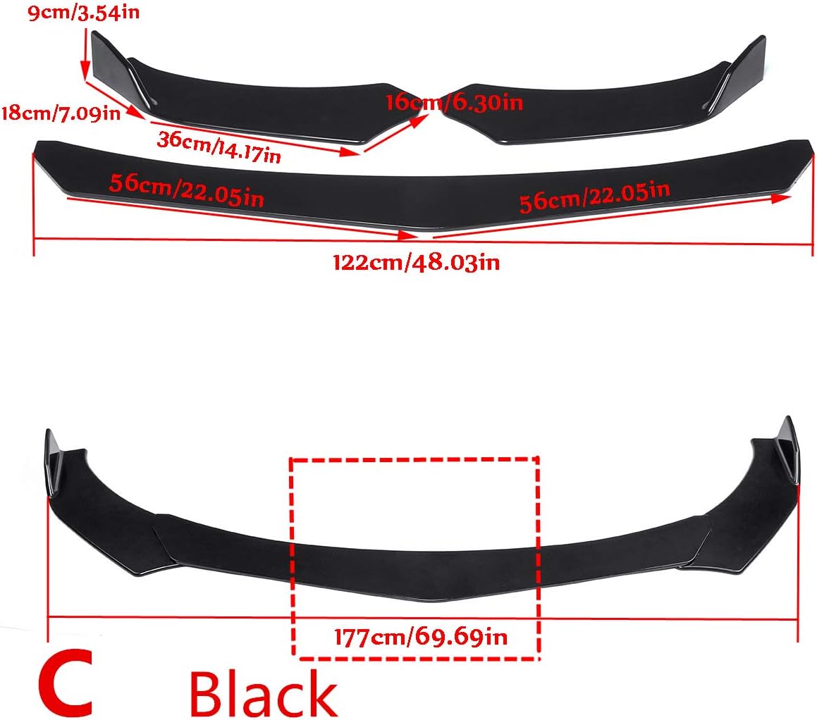 QQKLP Black Universal Car Front Bumper Lip Body Kits Splitter Diffuser,Cstyle