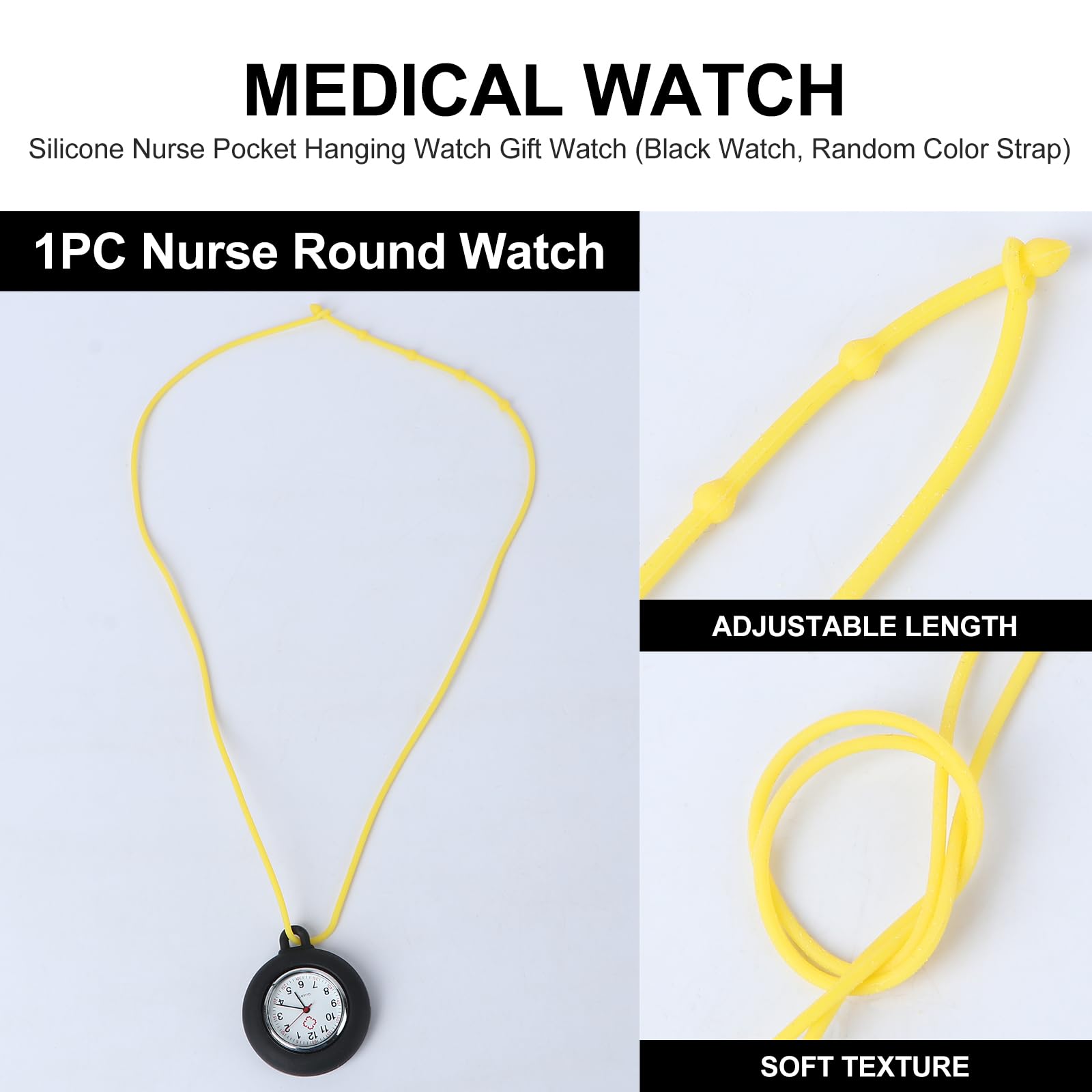 Fob Watch - Hanging Pocket Watch with Silicone Case and Adjustable Lanyard for Nurses Student (Black, Lanyard Color: Random)