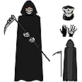 SZCXTOP Grim Reaper Costume Set for Adult,Unisex Halloween Hooded Cape Cosplay Fancy Dress Cloak with & Scythe & Mask & Glove