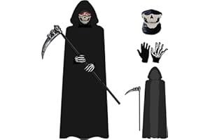 SZCXTOP Grim Reaper Costume Set for Adult,Unisex Halloween Hooded Cape Cosplay Fancy Dress Cloak with & Scythe & Mask & Glove