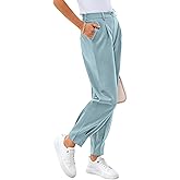 CFLONGE Women's Summer High Waisted Pants for Women 2026 Casual Ankle Length Pant for Work Office Trouser Slacks with Pockets