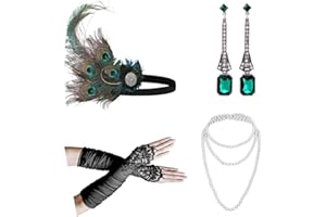 Cizoe 1920s Gatsby Accessories Set for Women Flapper Headband 20s Headpiece Necklace Gloves (set10)