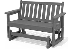 SERWALL Outdoor Glider Rocking Chair, HDPE All-Weather Resistant 2-Person Loveseat, Outdoor Rocking Bench Chair with 660LBS Capacity for Backyard Garden Porch, Grey