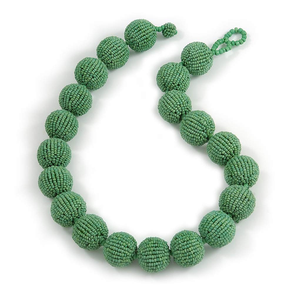 Avalaya Apple Green Glass Bead Ball Chunky Necklace/ 54cm Long