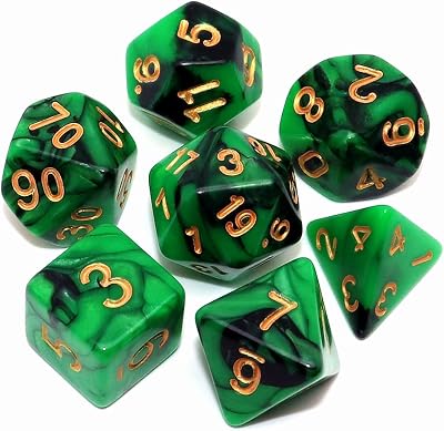 CREEBUY Green & Black Dice Set 7-Die DND Polyhedral Acryl D&D RPG