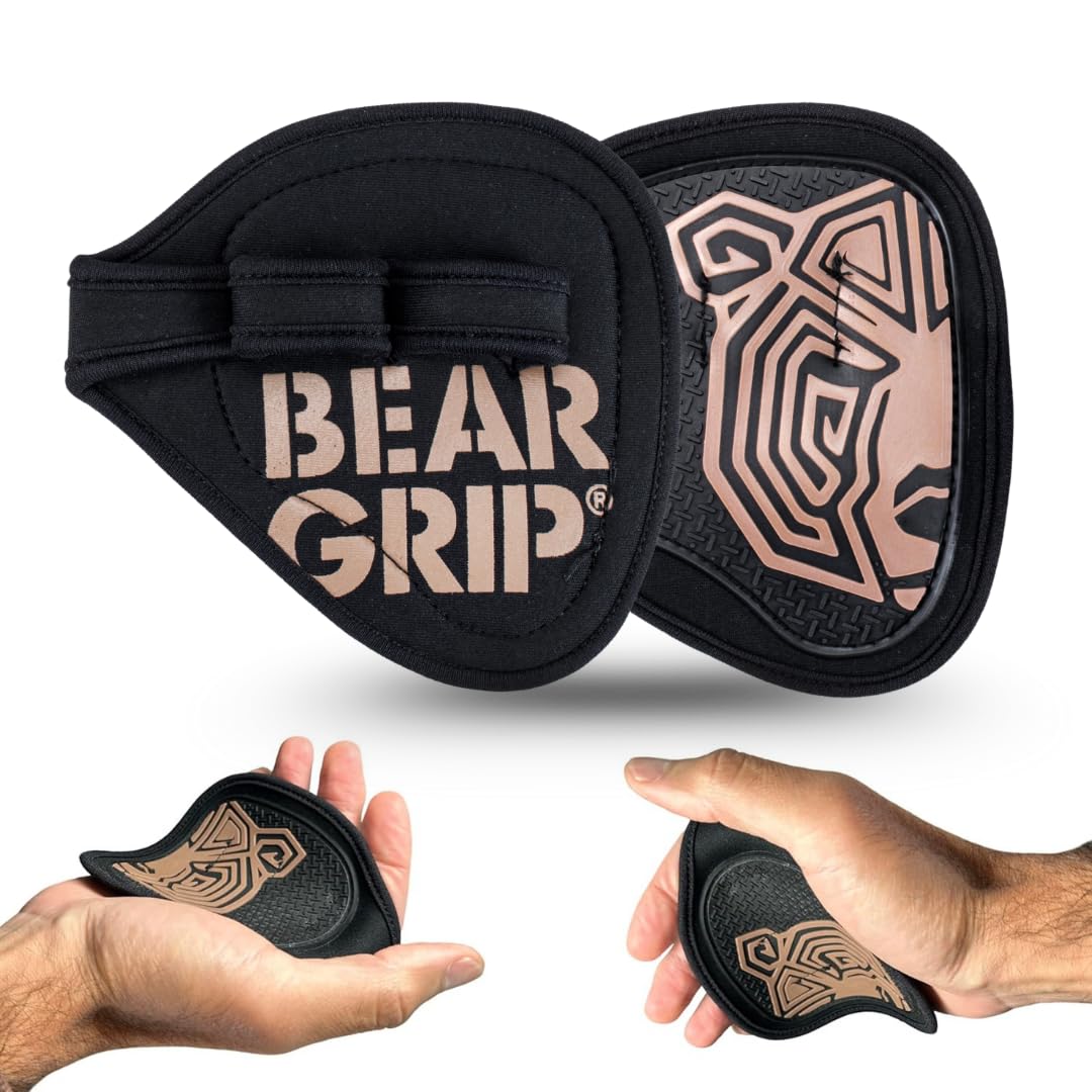 BEAR GRIP® Neoprene Gym Gloves for Men & Women – Hygienic Alternative to Weight Lifting Gloves, Open-Hand Grips for Weight Lifting, CrossFit, Barbell & Dumbbell Workouts, Gym Grip Pads (Black-Rubber)