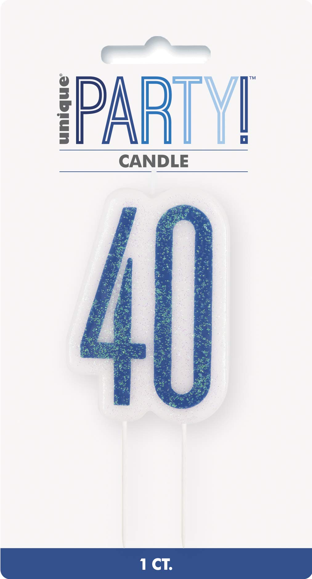 Unique 83881 Blue Glittery 40th Birthday Pick Candle 1 Pc, Age 40