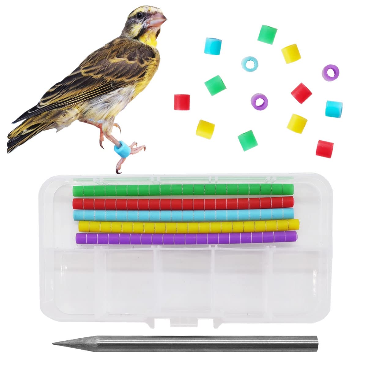 Photo 1 of FOIBURELY 100 pcs Bird Ring Leg Bands for Gouldian Zebra Finch Canary Society Bird Foot Ring with 1 Installer(Diameter 3mm)