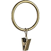 30 PCS Antique Brass Clips Curtain Hooks for Curtain Rod, This Drapery Curtain Ring with Clips Hook Fit Up to 1.0~1.25 -inch Drapery Panel (1 1/2-Inch Inner Diameter)