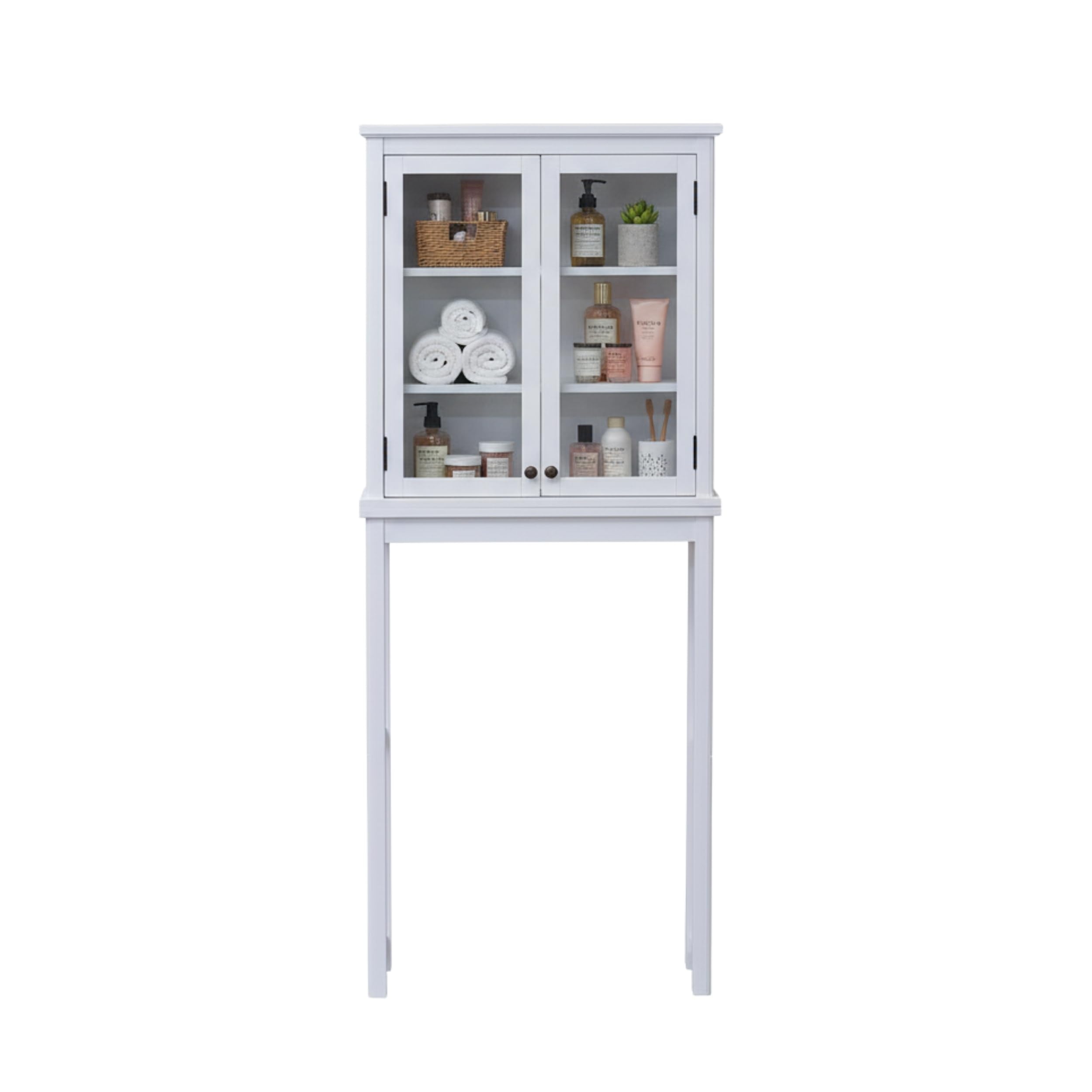 Alaterre Furniture Dorset Over-The-Toilet Storage Cabinet with Tempered Glass Doors – White Wood Bathroom Space Saver Organizer with Adjustable Shelves, Hutch & Wall Mount Hardware