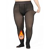 Worive Black Plus Size Fleece Lined Tights for Women Fake Translucent Pantyhose Warm Winter Thick Sheer Thermal Leggings