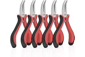 HOUSERAN Bent Nose Pliers 5"-5 Pack Bent Nose Pliers for Jewelry Making with Spring Loaded for DIY, Craft, Repairing