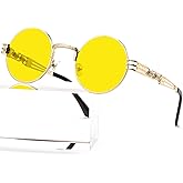 AIEYEZO Round Steampunk Sunglasses for Men Women Retro Circle Hippie Glasses Metal Frame 100% UV Blocking Lens