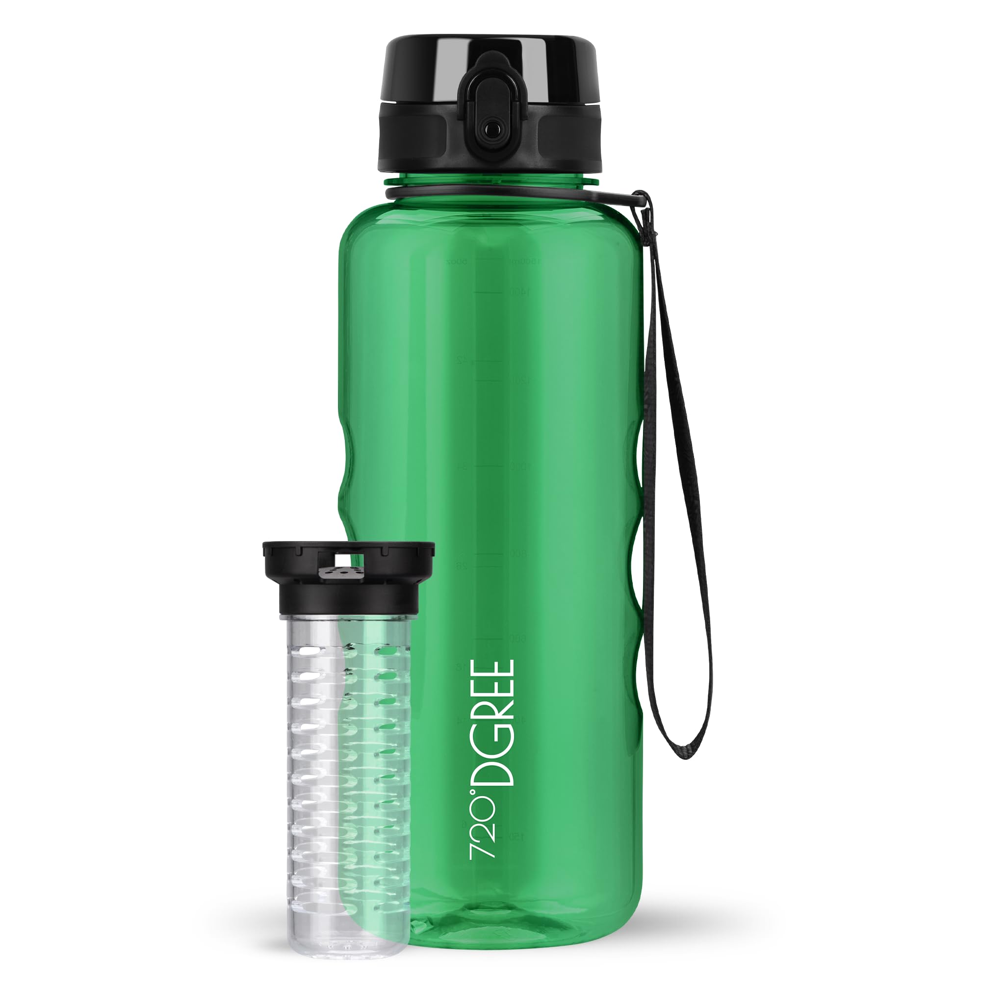720°DGREE Water Bottle “uberBottle“ - 1.5 L crystalClear +Fruit-Infuser - BPA-Free Tritan, Leakproof, Reusable Drinking Bottle - Sports Bottle for Gym, Fitness, Hiking, Travel, School, Office