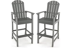 Giantex Outdoor HDPE Bar Stool, Tall Adirondack Chair with Armrests and Footrest, 30 Inches Counter Height Bar Stool for Gard