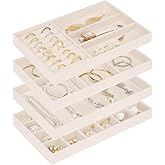 Cirhy Velvet Jewelry Drawer Organizer Trays – Stackable Jewelry Trays for Drawers, Set of 4 Jewelry Organizer for Drawer Inserts, Display Storage Box for Earrings, Rings, Necklaces, Bracelets