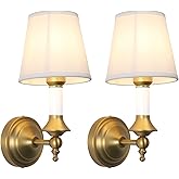 PERMO Wall Sconces Set of 2 Antique Classic Sconce with Funnel White Textile Shade Hardwired Wall Mounted Light for Hallway B