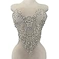 ESOSZNUA Handmade Rhinestones Beads Applique sew on Crystal Sequins lace Trim Patches Accessories for Dress Clothing Shiny Bead Decorative Material 15.7X15.9inches (Silver)