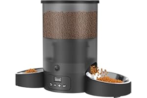 Automatic Cat Feeder for 2 Cats, 3L Food Dispenser SURDY Auto Cat Feeder with 2 Stainless Bowls (Black, 3L)