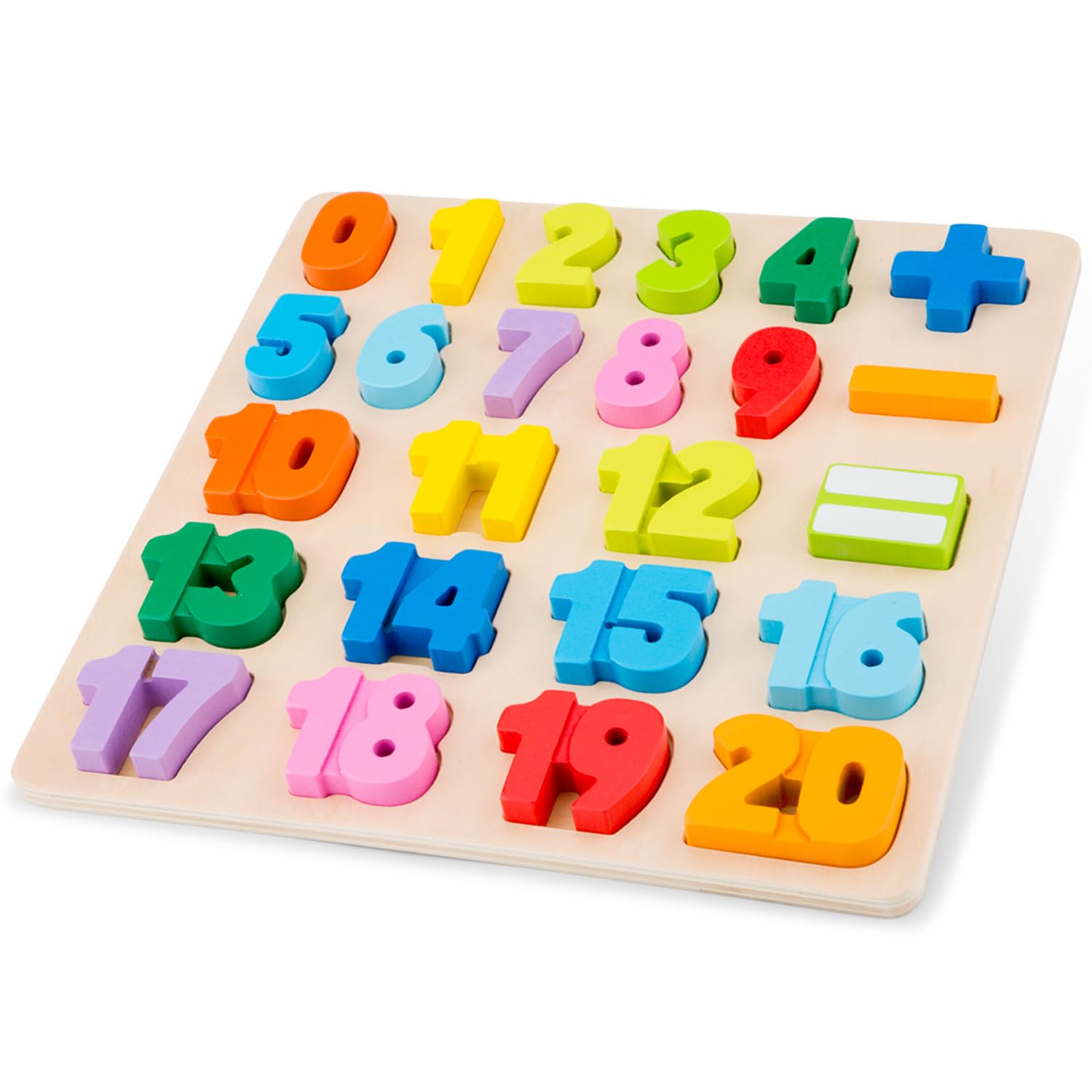 Woet® Wooden Toy Number Puzzle for Toddlers - Numbers 0 to 20 with Math Symbols - Preschool Learning Toy - Age 2 Years+