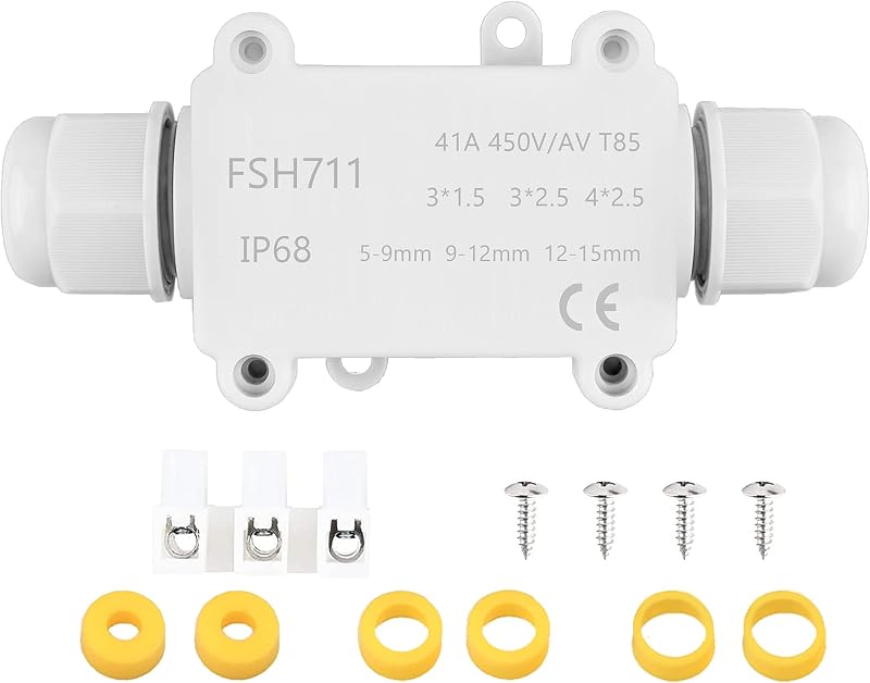 Elezenioc IP68 Waterproof Junction Box 2 Way M20 Gland White 5-15mm
