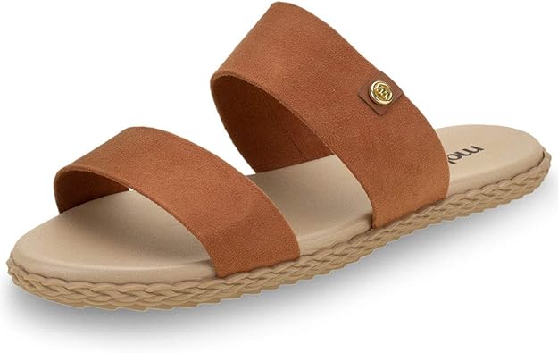 Amazon.com | Womanâs Slide Sandal Open Toe Two Strap Rubber Sole Caramel | Slides