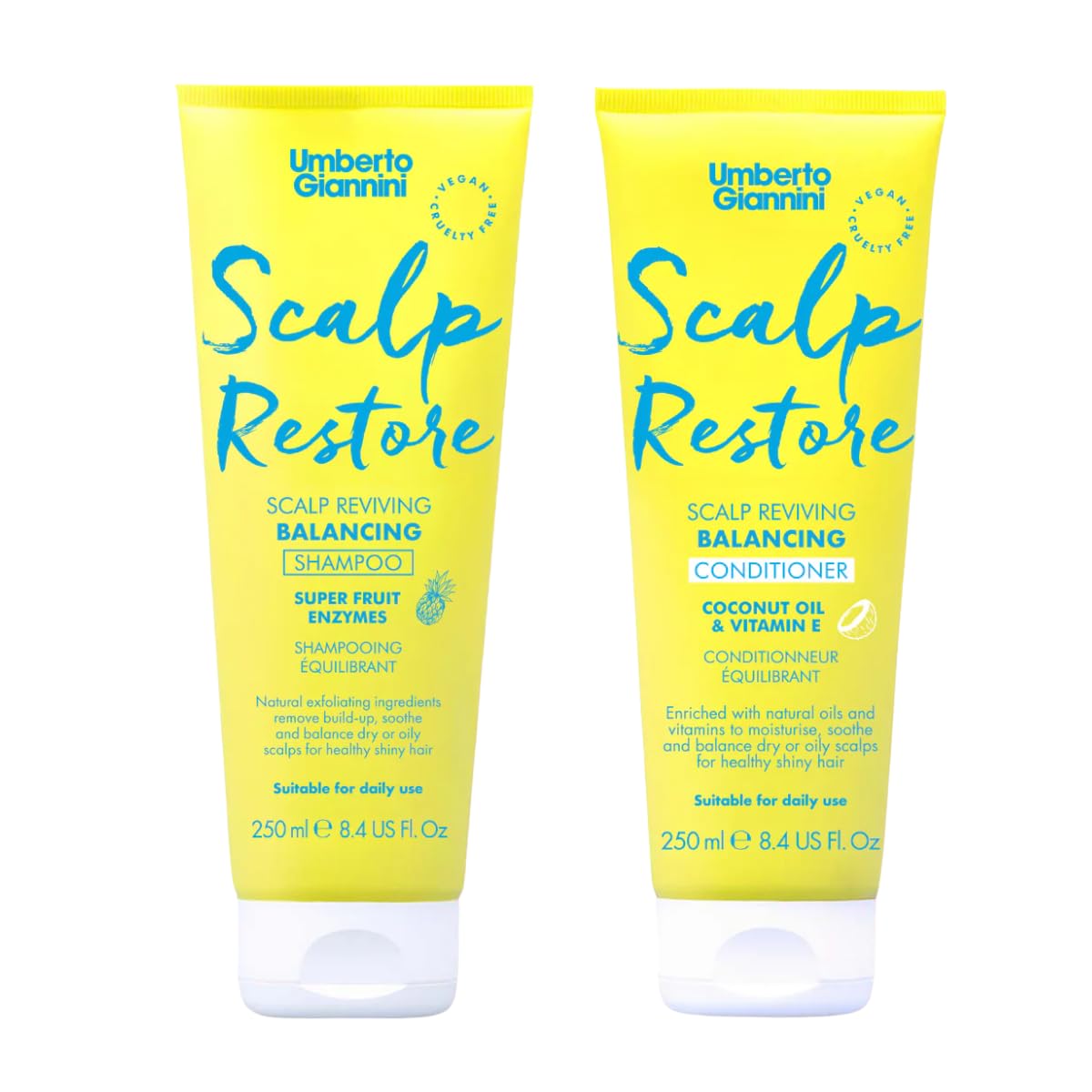 Umberto Giannini Scalp Restore Shampoo & Conditioner Duo, Vegan & Cruelty Free Scalp Reviving Anti-Dandruff Bundle, 2 Pack