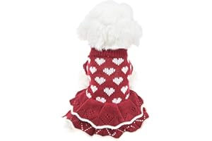 MuYaoPet Small Dog Sweaters Girl Red Winter Warm Dog Christmas Dress Valentine's Day Costume Clothes Dachshund Chihuahua Corgi (Red, S)