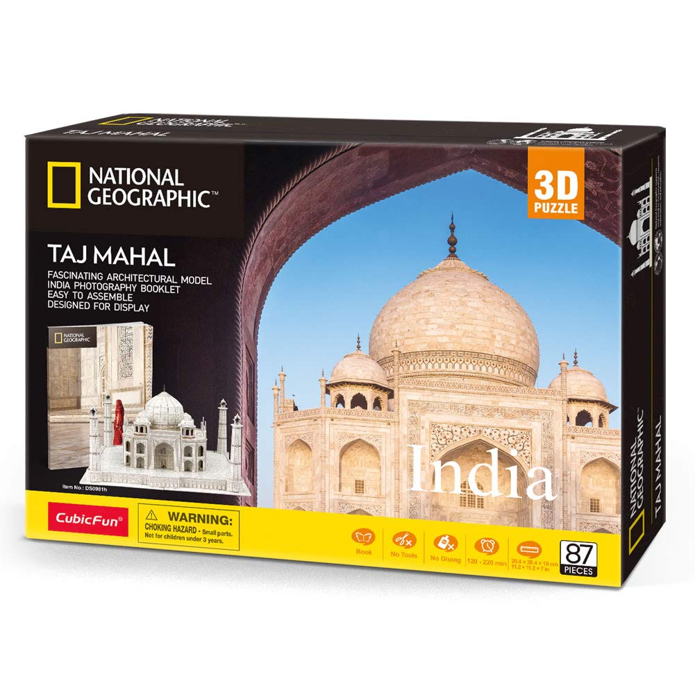 CubicFun 3D Jigsaw Puzzles for Adults Kids National Geographic Architecture Building Model Kit with Booklet for Adults and Kids, India Taj Mahal Decoration 87 Pieces