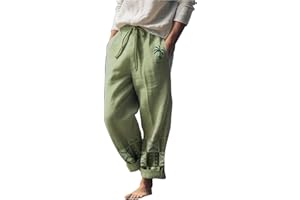 QWENTMTNTY Mens Casual Cotton Linen Pants Elastic Waist Drawstring Baggy Beach Summer Pants Hawaiian Plaid Print Trousers