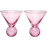 Paris Hilton Martini Glass Set with Iconic Gem Base, Perfect for Parties and Special Occasions, Serve Martinis, Mocktails and More, 10.5-Ounce, 2-Piece Set, Pink