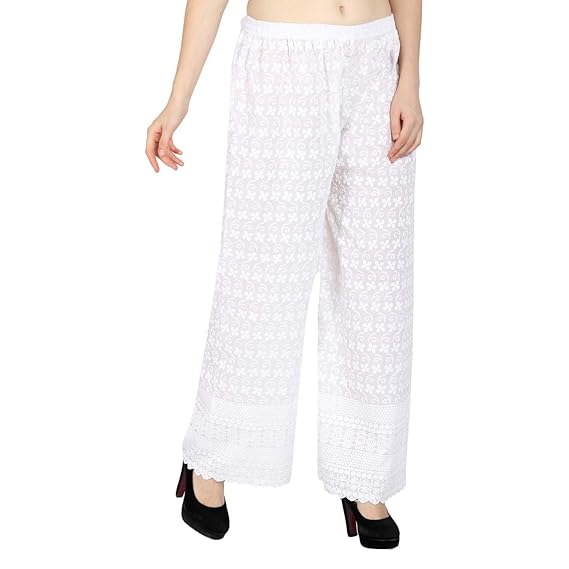 Women's Cotton and Crush Palazzo (White, 38)